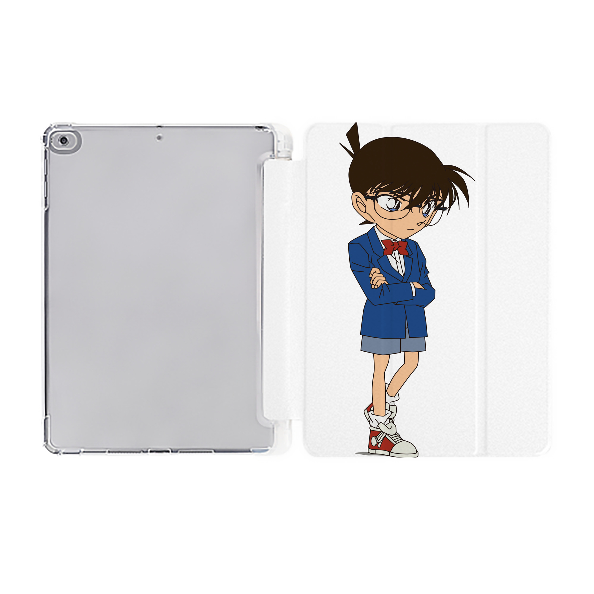 （画像用） 名探偵コナン 江戸川 コナン Detective Conan Conan Edogawa IPad ケース ペン収納付き 三つ折りスタンド PUレザー×シリコン 対応機種9.5/10.5/10.9インチ